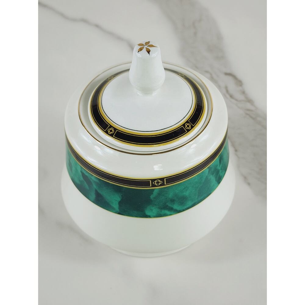 Retroneu Sugar Bowl w/ Lid Jade Garland 3 1/2" Fine China 90's #3020 Pattern